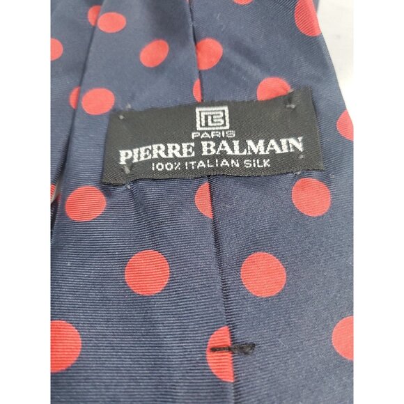 PIERRE BALMAIN Paris Luxury Men's 100% Italian Silk Tie Blue Red Dots - Picture 9 of 9